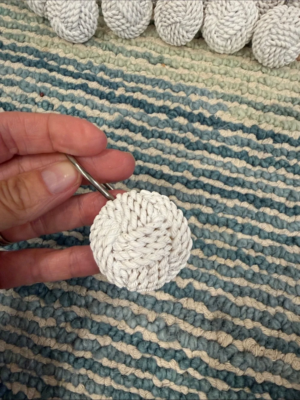 White Braided Rope Shower Curtain Hooks - Set of 12